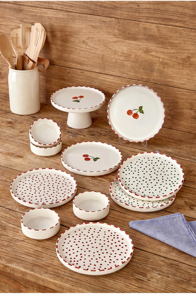 Kitchen Life 11 Parça 6 Kişilik Cherry Stackable Kahvaltı Takımı - Kirazlı Kahvaltılık Sunum Tabağı