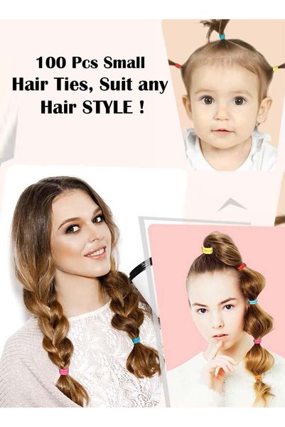 Lelet 100pcs Small Hair Ties Band for Thick and Curly Hair Ponytail Holders Soft & Seamless Baby Hair Ties, Hair Elastic Band for Women or Baby Girls With Box- Candy