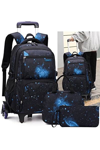 GGEROU 3Pcs Galaxy Boys Rolling Backpack Set with Lunch Bag Galaxy Print Kids...