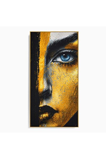 Luxcanva Tablou Canvas Privire Aurie 50x100 cm cu Rama Auriu Portret Fata Art...