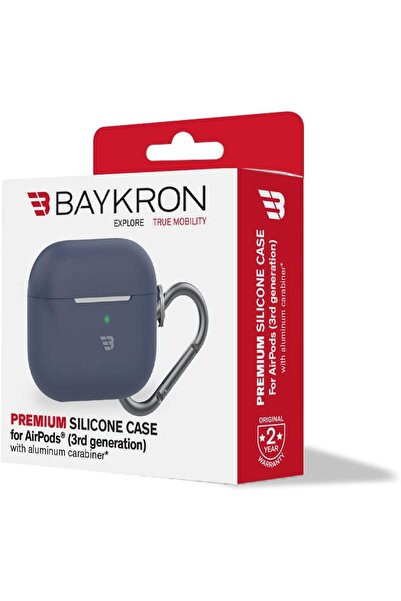 baykron Silicone case for AirPods 3rd generation with carabiner, dark blue color