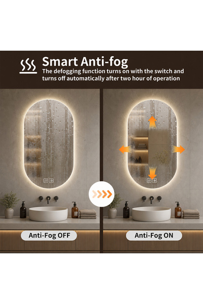 GENERAL 60x40cm Ovală Oglindă Inteligentă de Baie cu Iluminare LED,Funcție Anti-Aburire, Temperatură, Luminozitate și Temperatură Culoare Reglabile,Ramă Aurie,