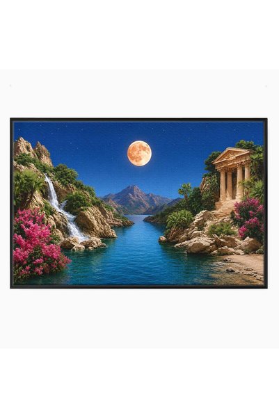 Luxcanva Tablou Canvas Peisaj Lunar De Vis 70x50 cm cu Rama Negru Peisaj Luna...