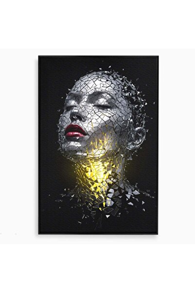 Luxcanva Tablou Canvas Chip Uman Fragmentat 70x100 cm cu Rama Negru Portret A...