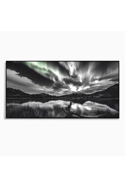 Luxcanva Tablou Canvas Aurora Boreala Monocromatica 140x70 cm cu Rama Negru A...