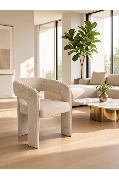 Score Premium Liva Sandalye Krem Kumaş Kaplamalı Salon ve Yemek Odası Sandalyesi