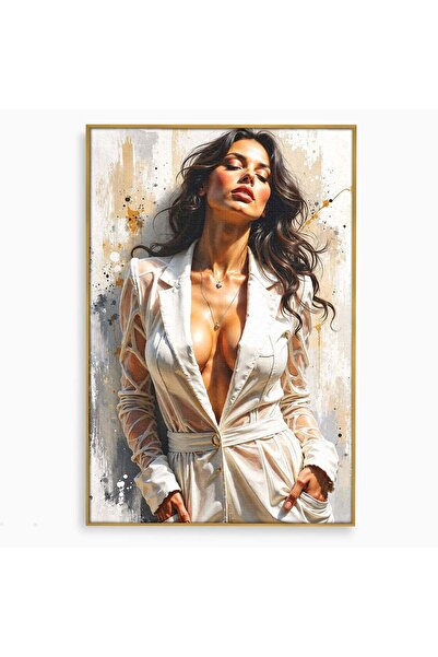 Luxcanva Tablou Canvas Eleganta Feminină 70x100 cm cu Rama Auriu Portret Feme...