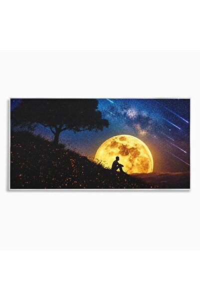 Luxcanva Tablou Canvas Contemplatie Sub Luna Plina 140x70 cm cu Rama Argintiu...
