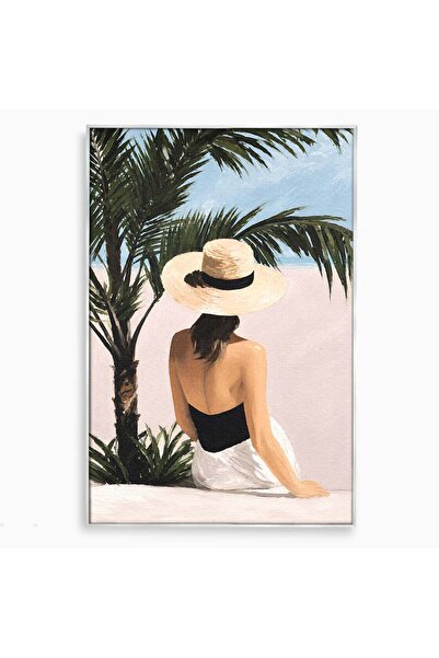 Luxcanva Tablou Canvas Femeie La Plaja 40x60 cm cu Rama Argintiu Femeie Plaja...