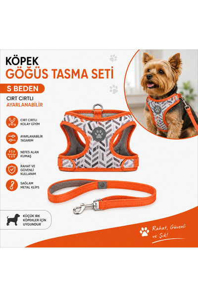 Baron Pet Köpek Göğüs Tasması ve Sevk Kayışı Seti S Beden Cırt Cırtlı Nefes A...