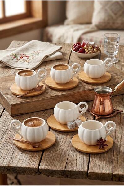 ALBETTO Pumpkin Series Turkish Coffee Cup 100ml Porcelain Cup Set with Bamboo...