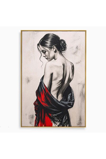 Luxcanva Tablou Canvas Femeie In Sfumato 70x100 cm cu Rama Auriu Femeie Portr...