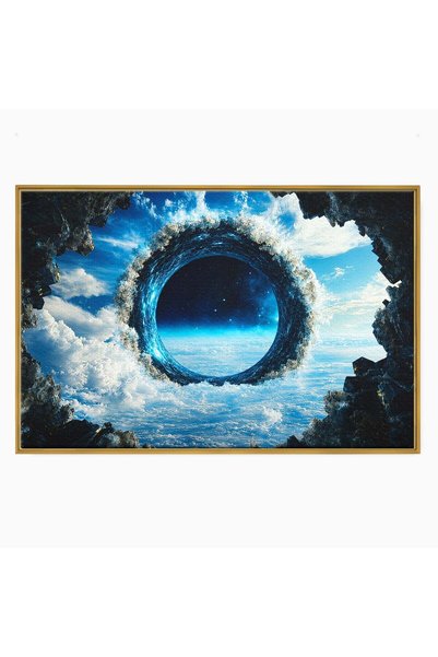 Luxcanva Tablou Canvas Portalul Ceresc 60x40 cm cu Rama Auriu Portal Cer Nori