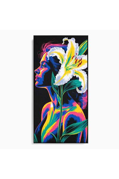 Luxcanva Tablou Canvas Femeie Cu Crin 70x140 cm cu Rama Negru Femeie Crin Por...