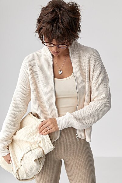 Arbucky Women's Mock Neck Double Zippered Knitwear Cardigan