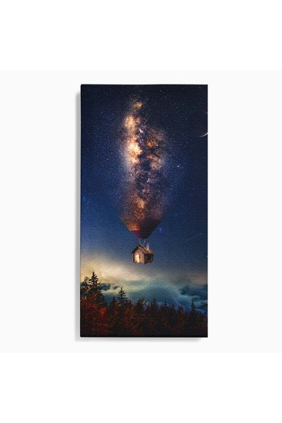 Luxcanva Tablou Canvas Casa Zburatoare 70x140 cm pe Sasiu Lemn Casa Noapte Ce...