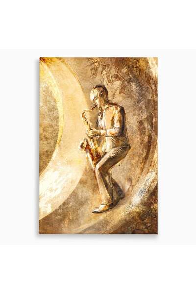 Luxcanva Tablou Canvas Saxofonistul Retro 70x100 cm pe Sasiu Lemn Muzician Sa...