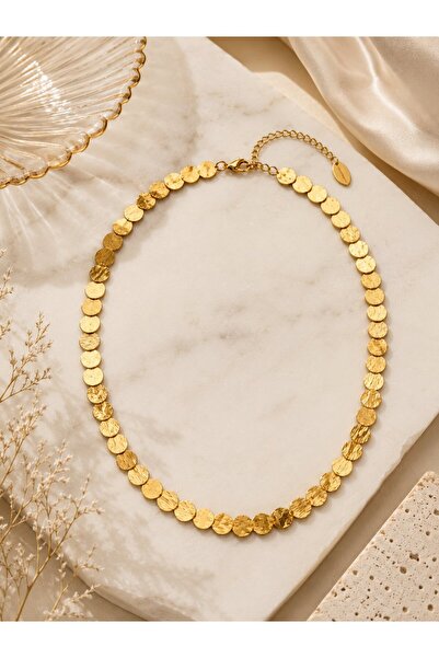 serelya Plate Model Gold Color Brass Women's Necklace