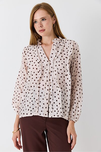 Raneel Kazançlı Alışveriş Women's Long Sleeve Front Buttoned Polka Dot Blouse...