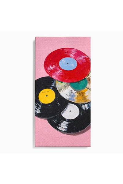Luxcanva Tablou Canvas Viniluri Retro 70x140 cm pe Sasiu Lemn Viniluri Muzica...