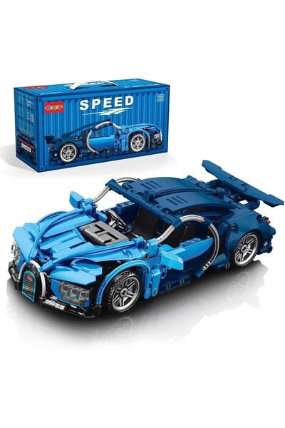 sallma Set de constructie masina sport albastra, scara 1:18, cu sistem pull b...
