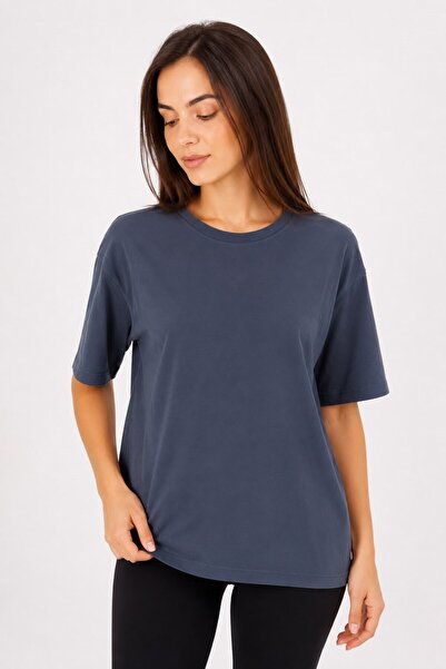 Raneel Kazançlı Alışveriş Women's Crew Neck Oversize Basic Cotton Tshirt Anth...