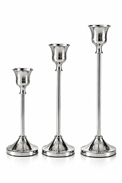 Lasviah Rosie Şamdan Gümüş 3lü (16-19-22 cm)