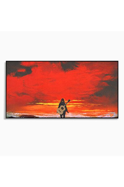 Luxcanva Tablou Canvas Chitara La Apus 120x60 cm cu Rama Negru Chitara Apus O...