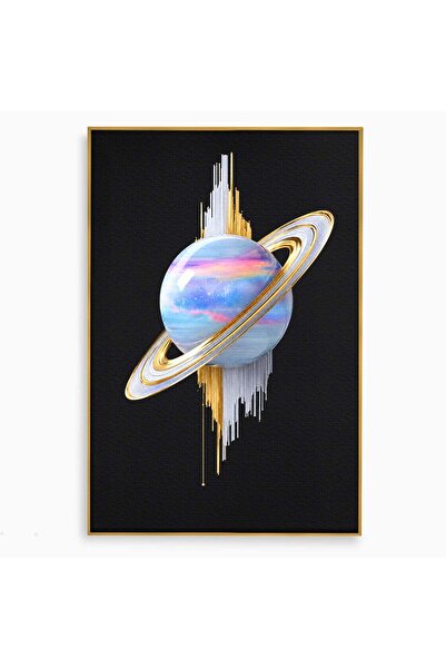 Luxcanva Tablou Canvas Planeta Saturn Abstracta 80x120 cm cu Rama Auriu Plane...
