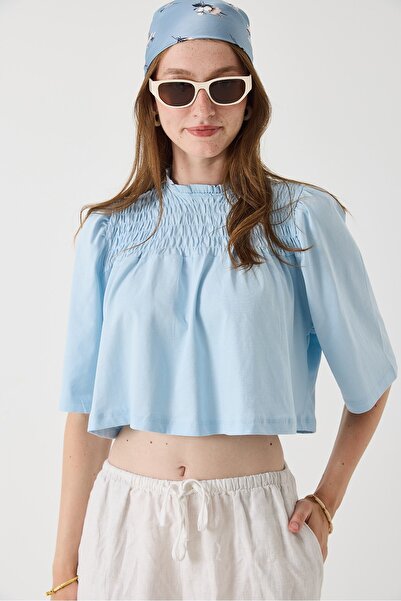 Raneel Kazançlı Alışveriş Women's Crew Neck Cropped Short Sleeve Blouse with ...