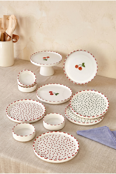 Kitchen Life 11 Parça 6 Kişilik Cherry Stackable Kahvaltı Takımı - Kirazlı Kahvaltılık Sunum Tabağı