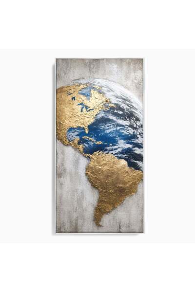 Luxcanva Tablou Canvas Planeta Aurie 50x100 cm cu Rama Argintiu Planeta Glob ...