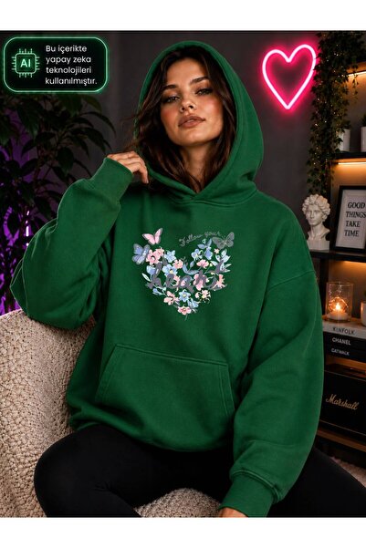 caddekombin Women's Follow Your Heart Butterfly Flower Printed Hooded Kangaro...