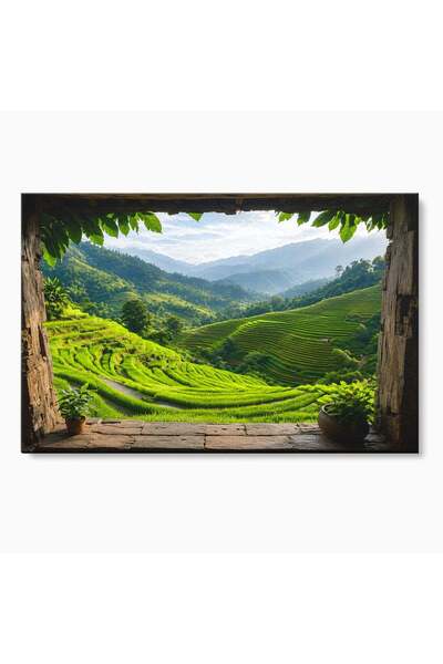 Luxcanva Tablou Canvas Terase Verzi Montane 60x40 cm pe Sasiu Lemn Peisaj Nat...