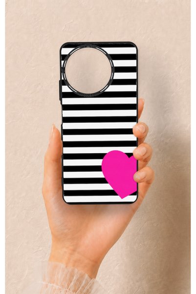 Vip Case Realme 11 Compatible Striped Heart Patterned Silicone Case