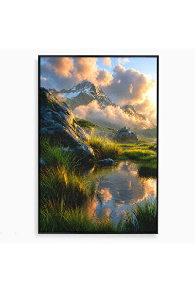 Luxcanva Tablou Canvas Peisaj Montan Idilic 80x120 cm cu Rama Negru Munti Apu...
