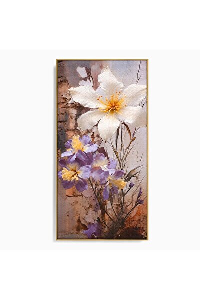 Luxcanva Tablou Canvas Floare Delicata 60x120 cm cu Rama Auriu Flori Arta Natura