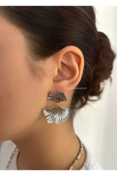 aksesuaris Silver Color Hanging Leaf Women's Earrings