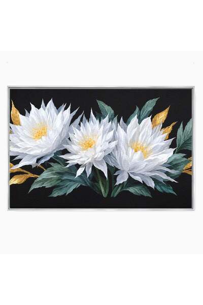 Luxcanva Tablou Canvas Flori Albe Elegante 120x80 cm cu Rama Argintiu Flori E...