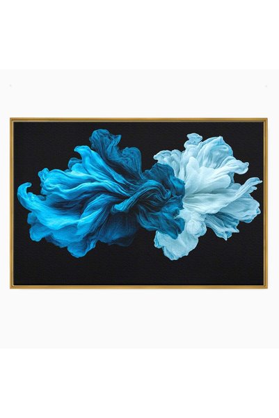 Luxcanva Tablou Canvas Flori Abstracte Albastre 60x40 cm cu Rama Auriu Flori ...