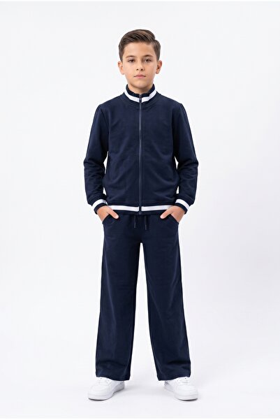 Toontoy Boy's Cardigan Zippered Garnished School Tracksuit Set