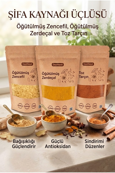 DozNest Şifa Kaynağı Üçlüsü: Öğütülmüş Zencefil 100 Gr Öğütülmüş Zerdeçal 100...