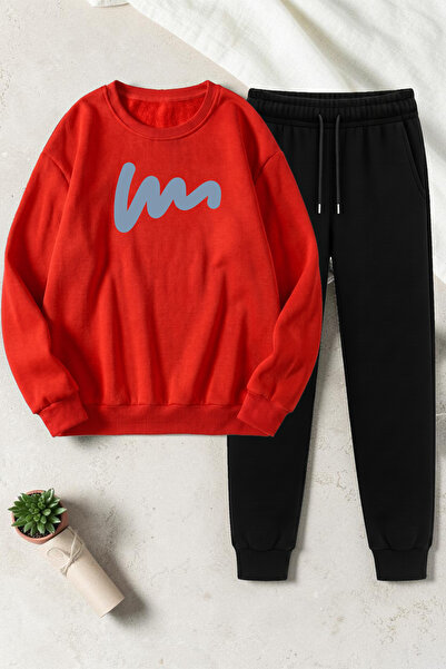 uyguntarz Unisex W Signature Design Printed Crew Neck Sweatshirt - 2-Piece Tr...