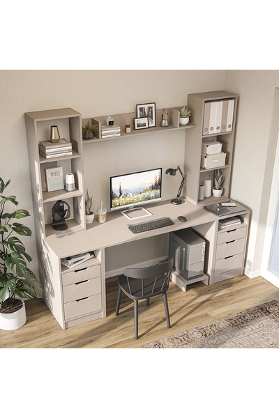 ROOMART Mode Raflı Çalışma Masası , 3 Çekmeceli Kesonlu Çalışma Masası , Çalışma Ofis Masası , Bilgisayar Masası