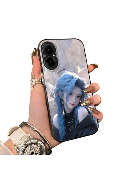 ucuc حافظة هاتف Realme C67 4G متوافقة مع نمط الفتاة ذات الشعر الأزرق من الأكر...