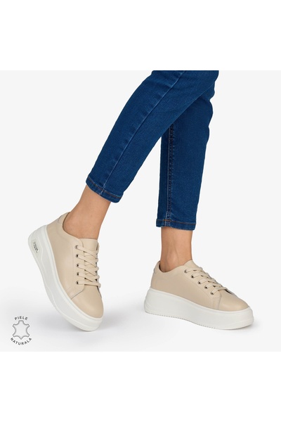 trendamoda PANTOFI CASUAL Dama Piele Naturala 1054 Culoare BEJ
