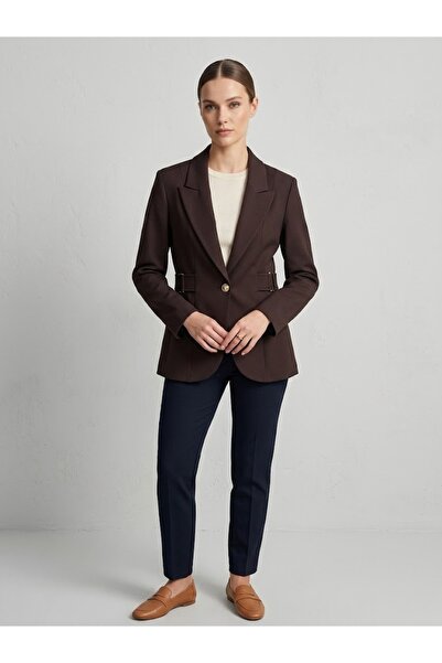 Ekol Side Belt Detailed Single Button Double Breasted Collar Stylish Blazer J...