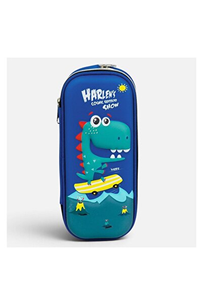 OEM Penar școlar pentru copii, albastru, model dinozaur, 3D, 23x7.5x10cm – or...