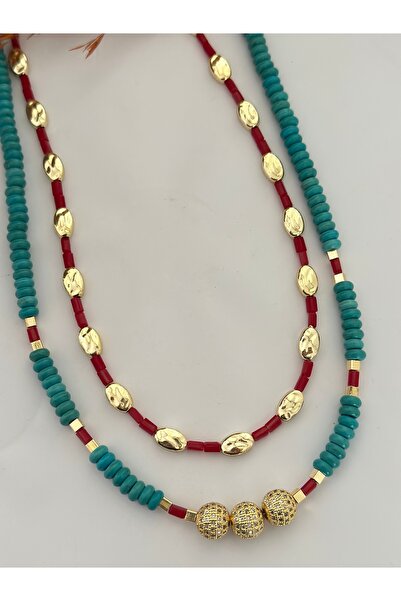 mibrillo Turquoise bead necklace set - double summer necklace - trendy necklace