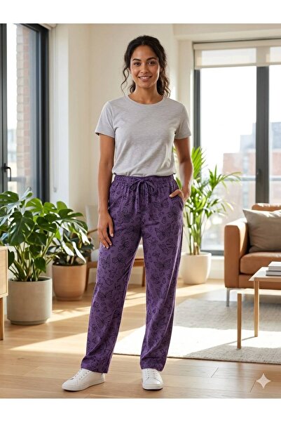 Kadın Desenli İp Bağlama Detaylı Pijama Altı